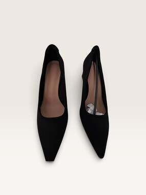 Women's Minimalist Pointed Toe Block Heel Pumps in Black Faux Suede
